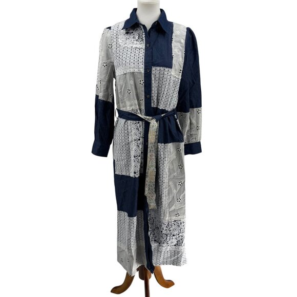 Gabby Isabella Dresses & Skirts - Gabby Isabella Womens Long Patchwork Denim & Lace Dress Blue & White Size S